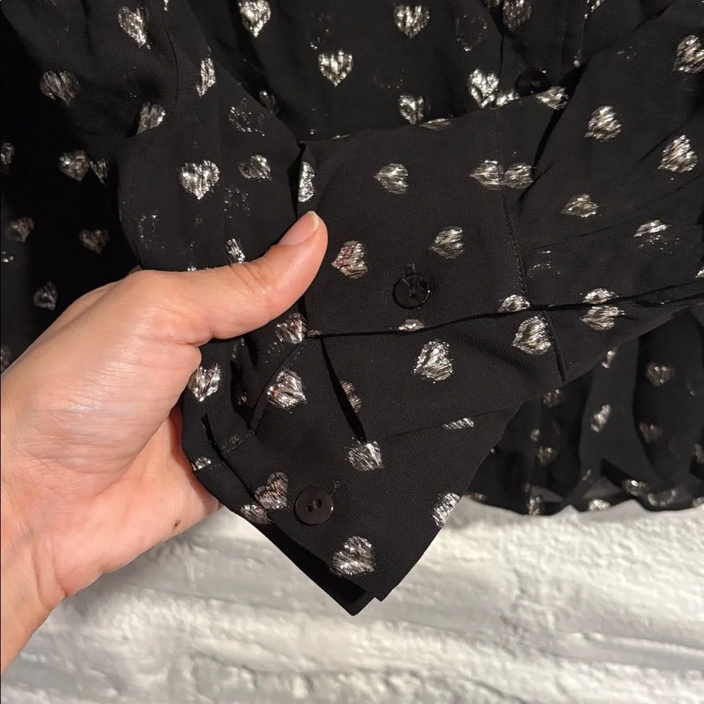 L’Agence Hailie Black & Silver Hearts Semi Sheer Blouse - Picture 6 of 11